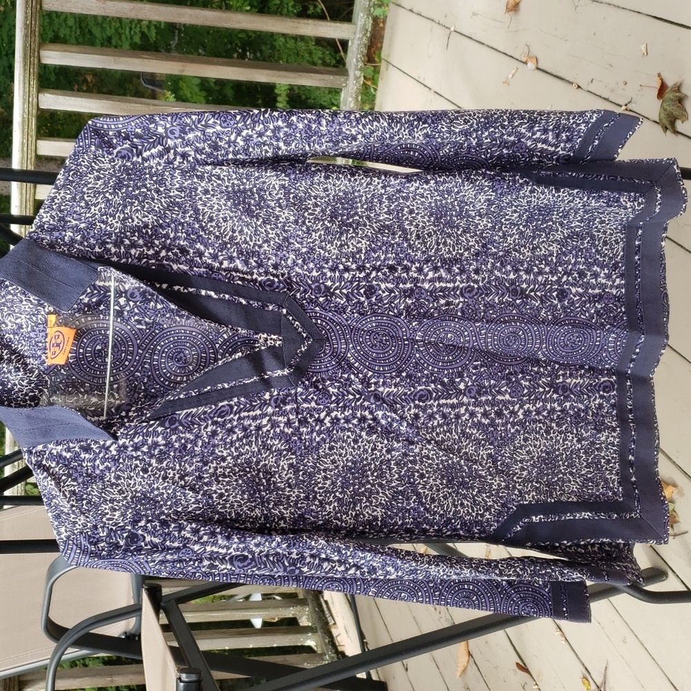 Tory Burch Tunic Shirt size 4 Navy / Purple / White print